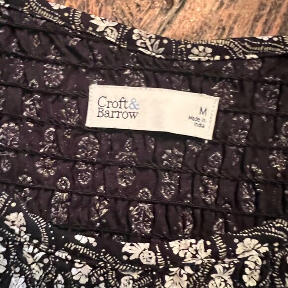 Croft & Barrow Womens Black & White Smocked Midi Dress With 3/4 Sleeves & Pocket - Picture 5 of 15